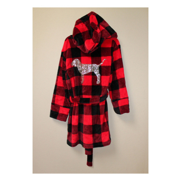 *BLING* VICTORIA'S SECRET Red Buffalo Plaid Robe - Picture 2 of 3